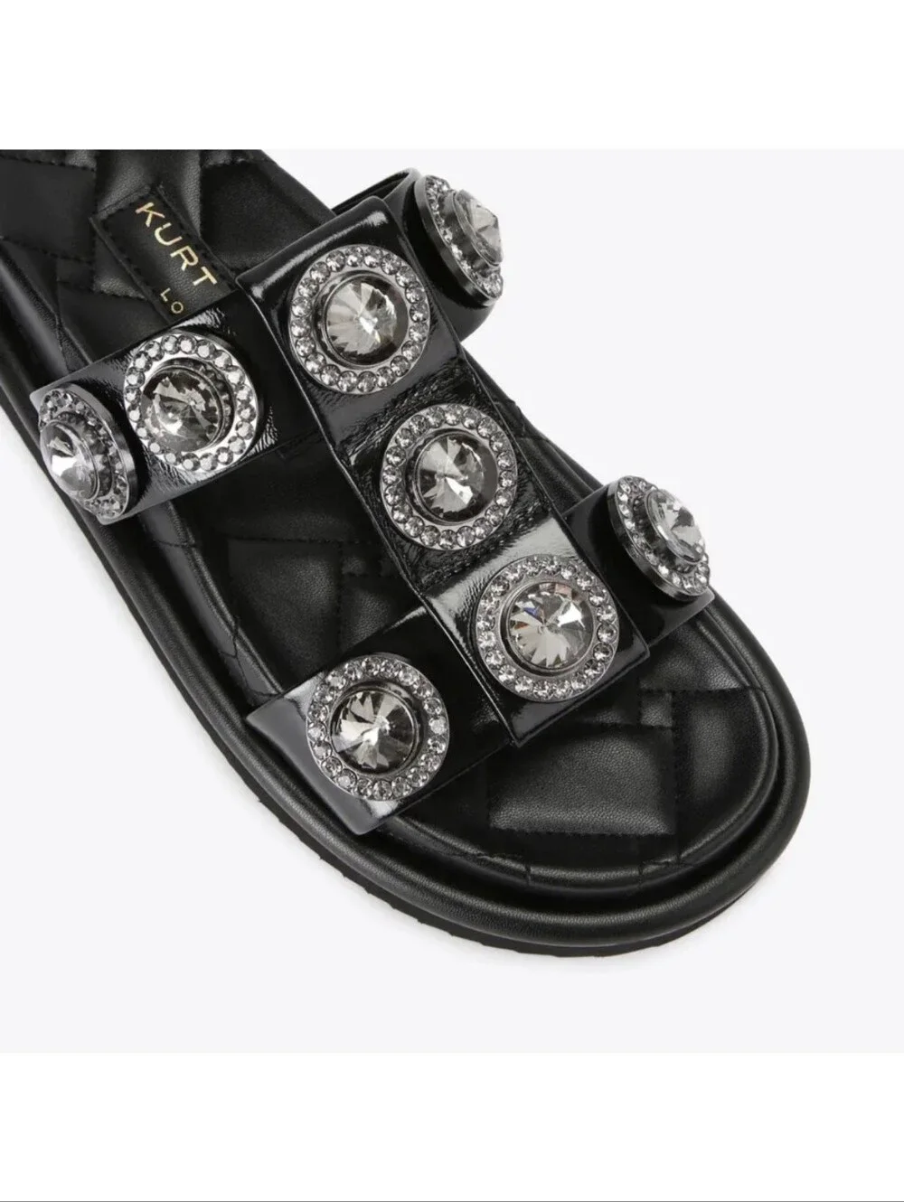 🆕️ Kurt Geiger London Orson Crystal Sandal US 8 Black Resortwear Grunge Indie